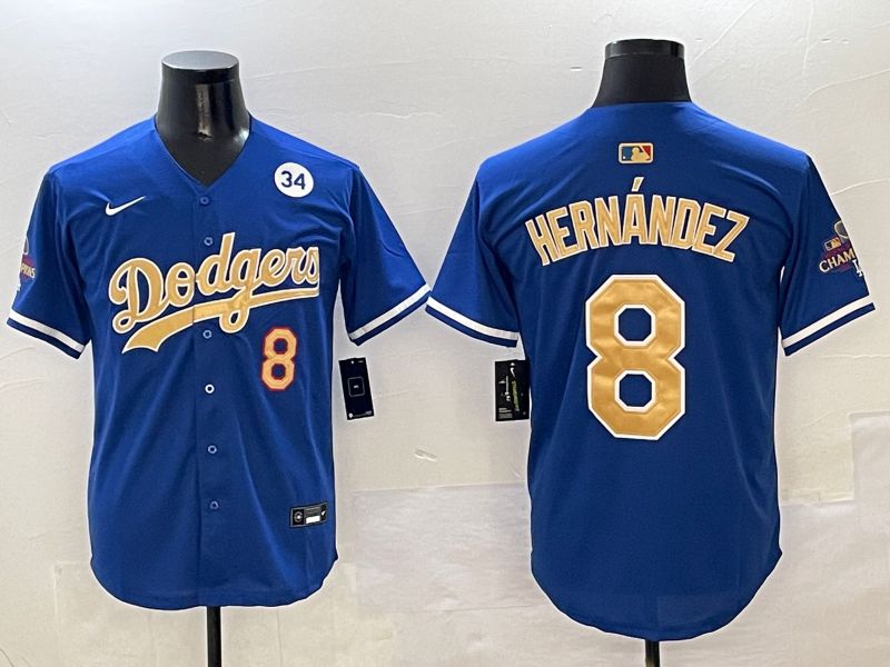 Men Los Angeles Dodgers 8 Hernandez Blue Gold 2025 Nike MLB Jersey style 4143